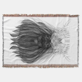 ブラックライオン〔雄ジカの〕枝角クラウンとモノグラム スローブランケット