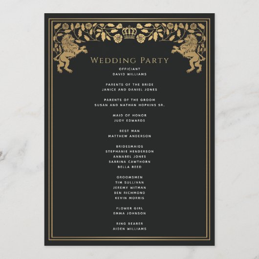 ブラックライオ王室のン中世ソード結婚式 プログラム (裏面)