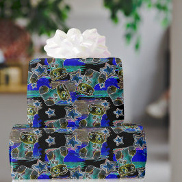 ブラックライトネオンクリスマスストッキングパターン ラッピングペーパー