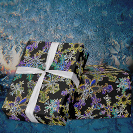 ブラックライトネオンクリスマススノーフレーク模様 ラッピングペーパー