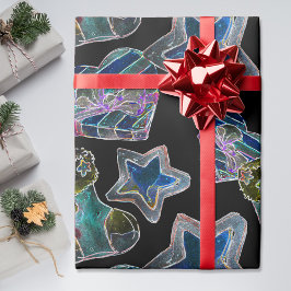 ブラックライトネオンクリスマスハートパターン ラッピングペーパー
