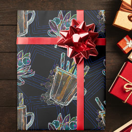 ブラックライトネオンクリスマスホットチョコレートパターン ラッピングペーパー