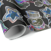 ブラックライトネオンクリスマス雪だるまパターン ラッピングペーパー (ロールコーナー)