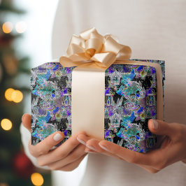 ブラックライトネオングロークリスマスイブパターン ラッピングペーパー