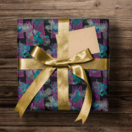 ブラックライトネオングロークリスマスキャンドルクラスター ラッピングペーパー