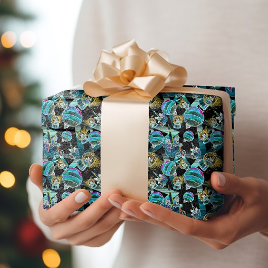 ブラックライトネオングロークリスマスグローブオーナメント ラッピングペーパー