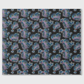 ブラックライトネオングロークリスマスハートと星 ラッピングペーパー (フラット)