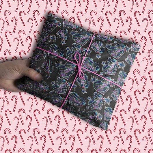 ブラックライトネオングロークリスマスハートと星 薄葉紙