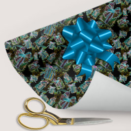 ブラックライトネオングロークリスマスプレゼントとハウス ラッピングペーパー