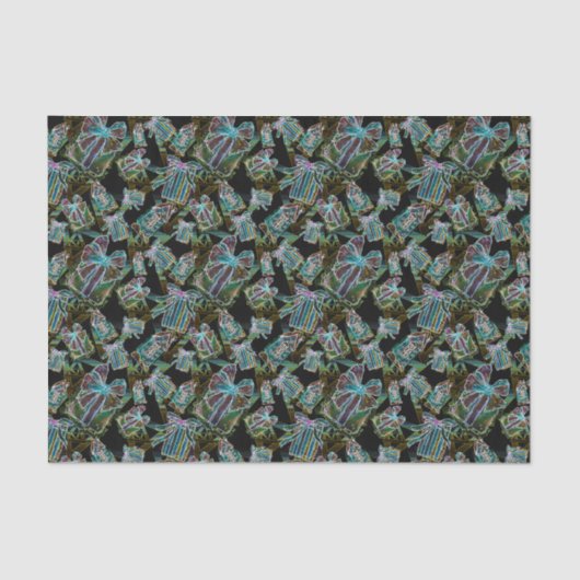 ブラックライトネオングロークリスマスプレゼントとハウス 薄葉紙 (正面)