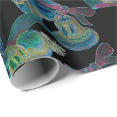 ブラックライトネオングロークリスマスベルとキャンドルパターン ラッピングペーパー (ロールコーナー)