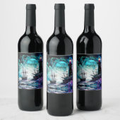 ブラックライトハウスと帆船の荒海 ワインラベル (ボトル)
