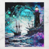 ブラックライトハウスと帆船の荒海 ワインラベル (シングルラベル)