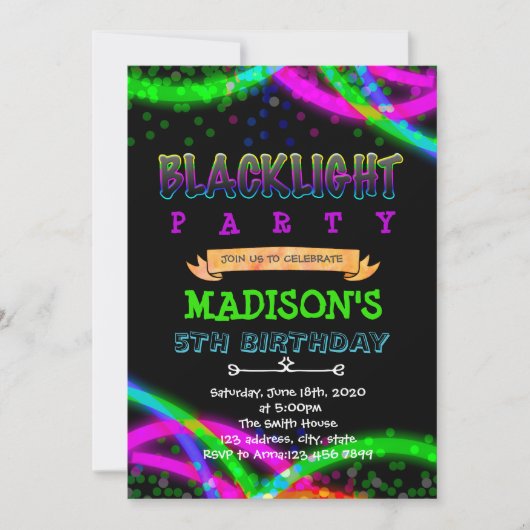 ブラックライトパーティの招待状 招待状 (正面)