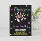 ブラックライトパープルボーリング誕生日招待状 招待状 (スタンド正面)