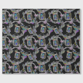 ブラックライト ネオン クリスマス ランタン柄 ラッピングペーパー (フラット)