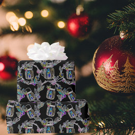 ブラックライト ネオン クリスマス ランタン柄 ラッピングペーパー