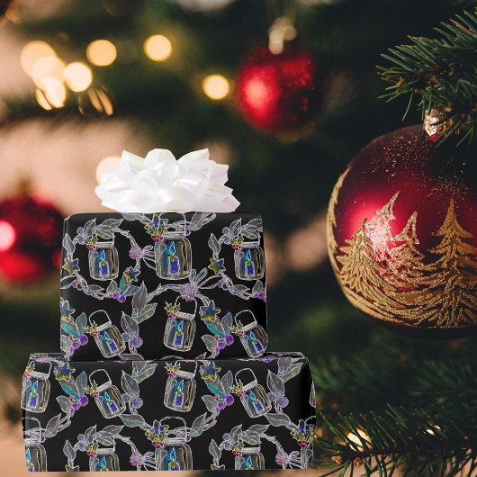 ブラックライト ネオン クリスマス ランタン柄 ラッピングペーパー