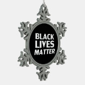 ブラックライフズマター白黒モダンタイポグラフィ スノーフレークピューターオーナメント (左)