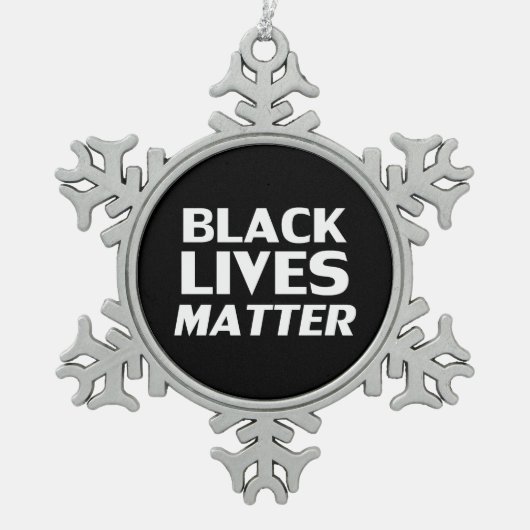 ブラックライフズマター白黒モダンタイポグラフィ スノーフレークピューターオーナメント (正面)