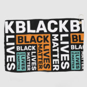 ブラックライフズマテシンプルントタイポグラフィオレンジブルー ゴルフタオル (横)