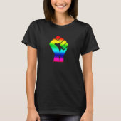 ブラックライフマターシンボルLGBTQプライドレインボー Tシャツ (正面)