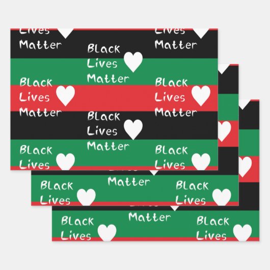 ブラックライフマターパンアフリカ国旗の白ハート ラッピングペーパーシート (セット)