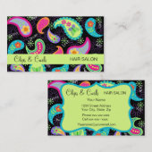 ブラックライムグリーンモダンペイズリーウィムシーパターン 名刺 (正面/裏面)