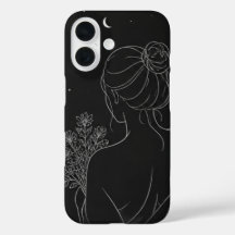 ブラックラインアートのiPhoneケース　美少女デザイン