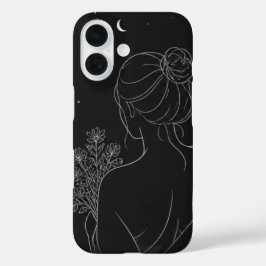 ブラックラインアートのiPhoneケース　美少女デザイン iPhone 16ケース