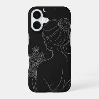 ブラックラインアートのiPhoneケース 美少女デザイン iPhone 16ケース