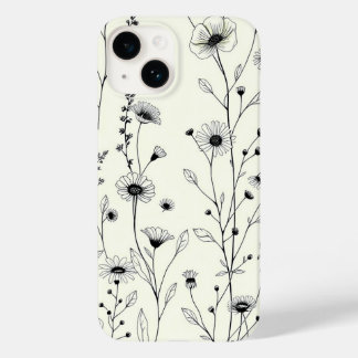 ブラックラインアートフラワーホワイトiPhoneケース Case-Mate iPhone 14ケース
