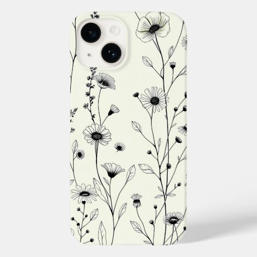 ブラックラインアートフラワーホワイトiPhoneケース Case-Mate iPhoneケース (裏面)