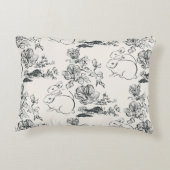 ブラックラインアートラビットアンドフラワーアジアスタイル アクセントクッション (裏面)