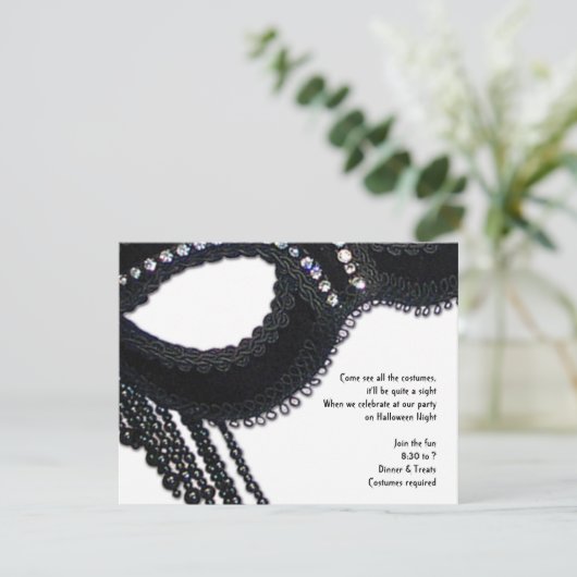 ブラックラインフェイクストーンマスクハロウィーン招待状 招待状 (スタンド正面)