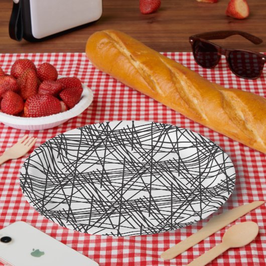 ブラックラインメッシュエフェクトデザイン ペーパープレート (ピクニック)