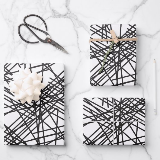 ブラックラインメッシュエフェクトデザイン ラッピングペーパーシート (正面)