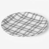 ブラックライン付きホワイトプレイドタータンチェック ペーパープレート (アングル)