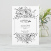 ブラックライン花模様葬儀写真 招待状 (スタンド正面)