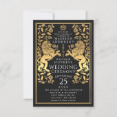 ブラックライ王室のオン中世金ゴールド結婚式招待状 招待状 (正面)