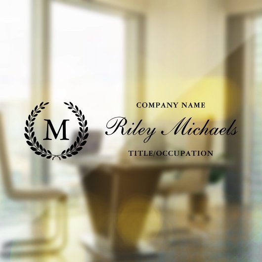 ブラックラウレルリース エレガント モノグラム 名前 タイトル ウィンドウサイン