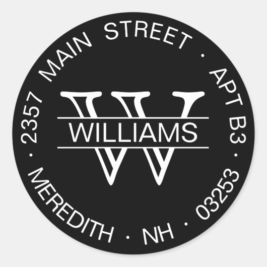 ブラックラウンド差出人住所ラベルテンプレート ラウンドシール (正面)