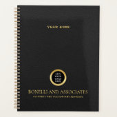 ブラックラウンド金ゴールドロゴ名プロフェッショナル 企業の プランナー手帳 (正面)