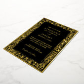 ブラックラグジュアリーエレガントロマンティックヴィンテージウェディング金ゴールド 箔招待状 (回転した状態)