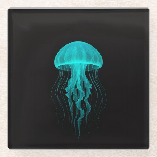 ブラックラグジュアリーガラスコースター アクアグロー クラゲ ガラスコースター (正面)