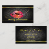 ブラックラグジュアリーゴールデンカラフルリップメイクアップアーティスト 名刺 (正面/裏面)