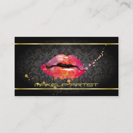 ブラックラグジュアリーゴールデンカラフルリップメイクアップアーティスト 名刺 (正面)