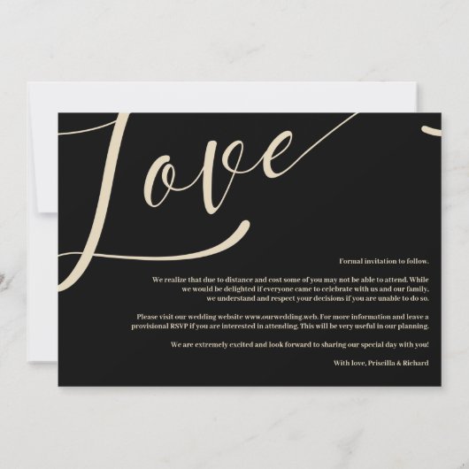 ブラックラグジュアリーシンプル引用文ゴールデンエフェクトフォト セーブザデート (裏面)