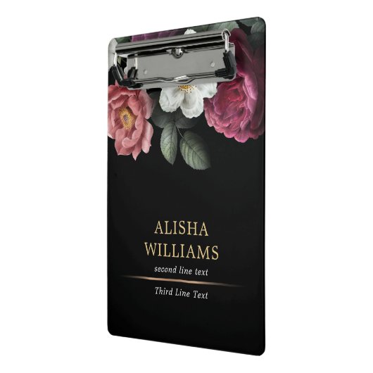 ブラックラグジュアリーパーソナライズされたフローラ ミニクリップボード (アングル2)