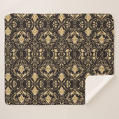 ブラックラグジュアリー模様 シェルパブランケット (正面(横))